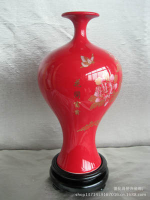 【中國(guó)紅牡丹美人瓶 陶瓷 全手工水墨畫(huà) 陶瓷花瓶 禮品 工藝品】?jī)r(jià)格,廠家,圖片,陶瓷工藝品,德化縣僑興瓷雕廠-